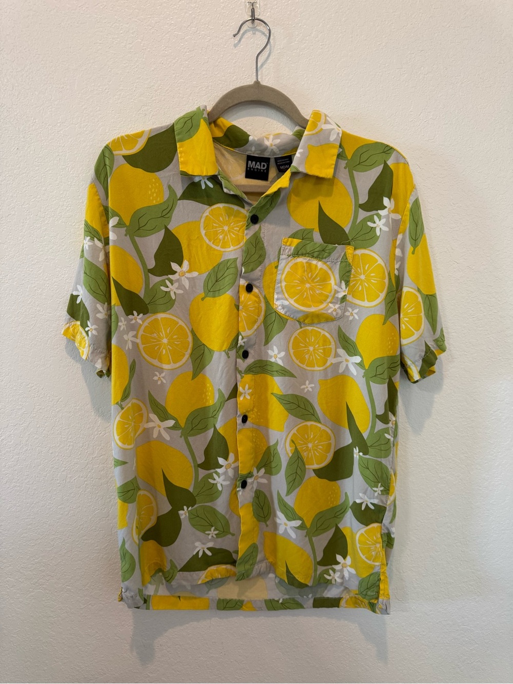 Men’s Mad Engine Yellow Lemon Print Short Sleeve Shirt